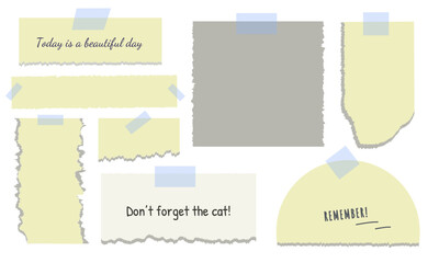 Vector Notes with Torn Edges and Tape – Realistic Stationery Set