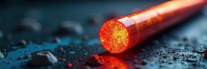 Close-up view of a used nuclear fuel rod fragment , nuclear fuel, piece