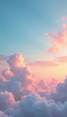 Serene pastel blue and peach sunset sky, soft clouds , ethereal, light