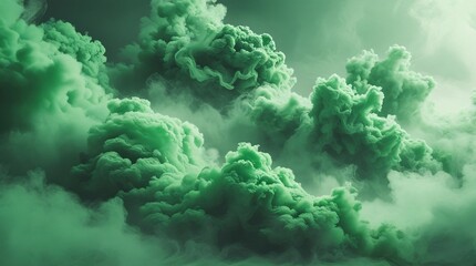 Surreal green smoke clouds in abstract motion, dreamy fantasy atmosphere with soft fog texture, ethereal gas formations, vapor art background for creative digital design.