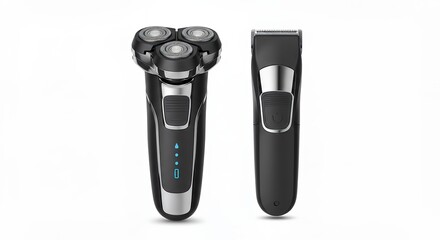 Electric shaver and trimmer on white background isolated grooming tools