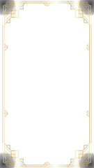 Art Deco golden frame showing geometric corner motifs and circular accents, transparent background