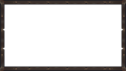 Art deco gold border is surrounding flat design teal rectangle panel, transparent background