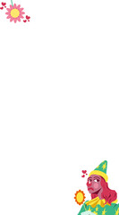 Flat design sorceress is floating on transparent bg with daisy hearts sparkles and sun-orb wand