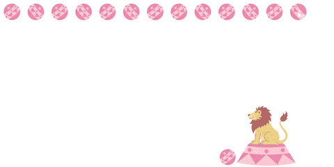 Flat design is showing lion on pedestal, striped tokens, ball on transparent background, copy space