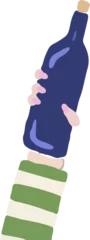 Fotobehang Flat hand emerging from green-white striped sleeve holding cork bottle on transparent background © vectorfusionart