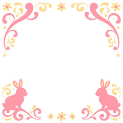 Floral rabbit frame is appearing in flat design, pastel swirls and flowers, transparent background