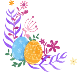 Fotobehang Featuring flat design two decorated eggs in stylized floral corner wreath on transparent background © vectorfusionart