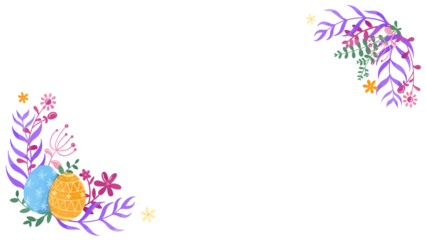 Fotobehang Flat design Easter border is framing transparent background featuring pastel eggs, leaves, flowers © vectorfusionart