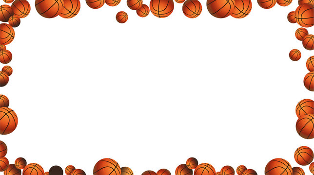 Basketball frame is forming rectangular border on transparent background, featuring orange balls