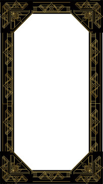 Fototapeta Ornate gold frame is floating on transparent background, with art deco geometric motifs, copy space