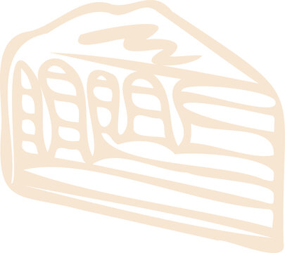 Naklejki stylized cream-colored line art is depicting layered cake wedge with icing, transparent background