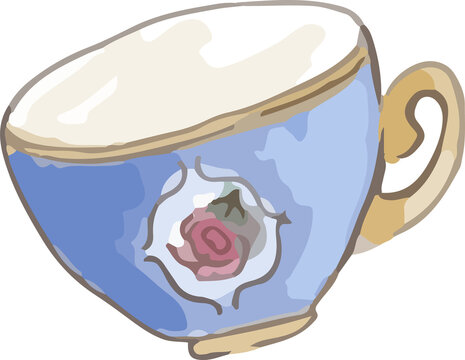 Fototapeta Vector art is showing porcelain teacup with rose motif and gold accents on transparent background