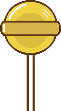 Naklejki Flat design yellow lollipop candy sitting on long white stick, isolated on transparent background