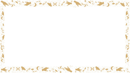 Naklejka premium Ornate golden frame is featuring botanical hands eyes sunbursts stars on transparent background