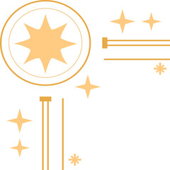 Obraz premium Floating eight-pointed star in concentric circles with sparkle motifs, lines on transparent canvas