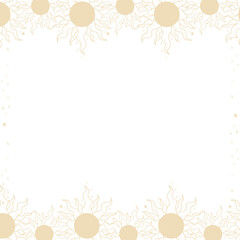 Sun-themed frame is forming in vector repeating wavy rays and star sparkles on transparent canvas