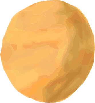 Yellow spherical object is floating in flat style on transparent backdrop with yellow brown shading
