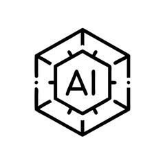 Futuristic badge design with AI agent in a hexagon outline  