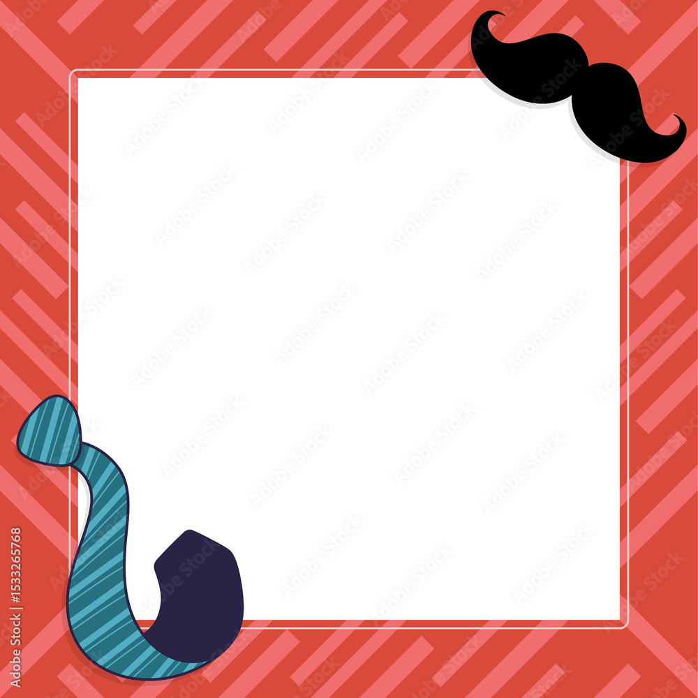 Poster decorative square frame is showing flat design with mustache overlapping ornament on clear backdrop