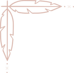 Fototapeta premium Stylized feathers are forming L-shape flat vector corner with dots and X on transparent background
