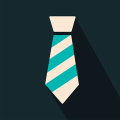 Stylized vector necktie is casting drop shadow on transparent backdrop with teal and cream stripes