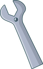 3D-rendered metallic open-end wrench is lying on transparent backdrop, showing shading detail