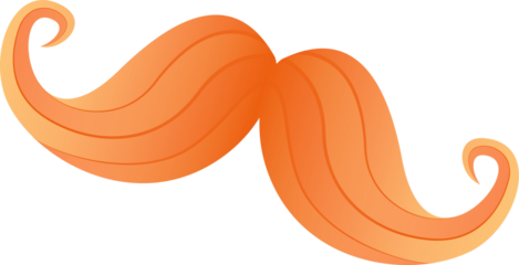 Cartoon-style orange mustache is glowing with curled tips, gradient shading, transparent background