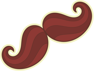 Cartoon-style handlebar mustache is floating on transparent backdrop showing curled ends shading