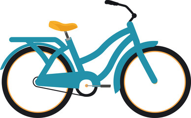 Flat design commuter bicycle is appearing with mustard saddle, transparent background, copy space