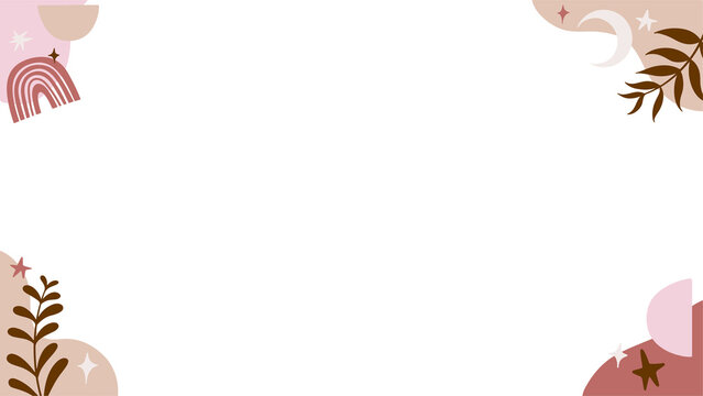 Naklejki flat design border is showing pastel blobs, leaf sprigs, moon on transparent background, copy space