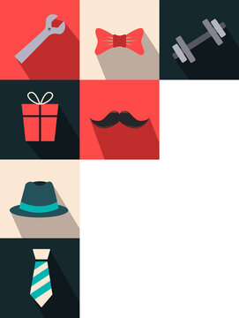 Fototapeta Flat design icons floating on transparent background featuring tools, gifts, fashion and fitness
