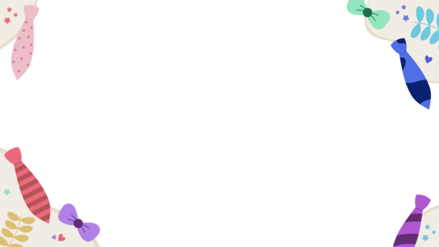 Cartoon-style frame is showing colorful ties, bows, leaves, hearts, stars on transparent background - Powered by Adobe