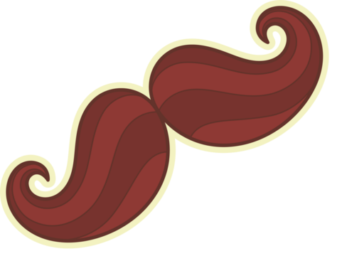 Cartoon-style handlebar mustache is floating on transparent backdrop showing curled ends shading