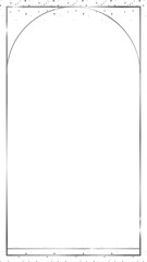 Flat design silver arched frame is floating on transparent field with scattered dot and star glints