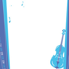 Flat design poster is showing upright bass, jazz banners, notes, transparent background, copy space