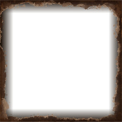 Flat design square grunge frame is showing brown border and teal interior on transparent background