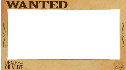 Retro wanted poster showing WANTED slot DEAD-OR-ALIVE sheriff star on clear background copy space