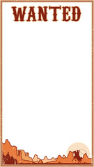 Western-style wanted poster template showing border and cowboy silhouette on transparent background