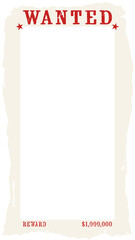 Wanted poster is showing torn-edged weathered parchment in flat vector on transparent background