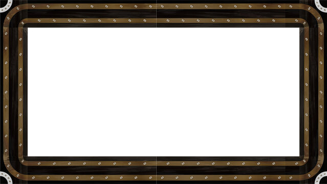 Fototapeta Showing nested wood frames vector art with rivets, blue-gray panel on transparent background