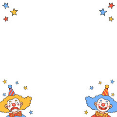 Fototapeta premium Clown duo is appearing in starry frame on transparent background with striped hats, dotted bow ties