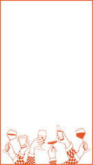 Hands are raising various drink vessels in vector style on transparent background