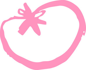 Strawberry doodle is showing hand-drawn pink circle with leafy crown on transparent background