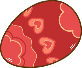 Flat design egg-shape is floating on transparent background with red pink hearts and wavy lines