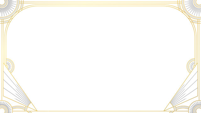 Fototapeta Showing art deco golden border frame with geometric lines and corner motifs on transparent backdrop