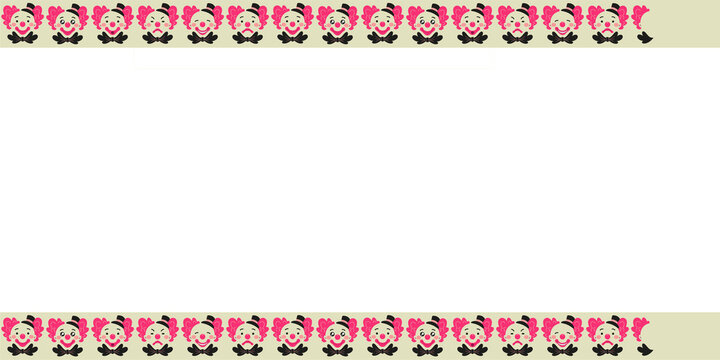 Flat design displaying repeating clown head border with measurement line on transparent background