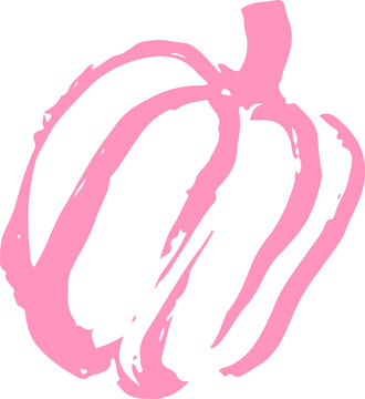 Fototapeta showing pink brush-stroke pumpkin outline with segmented lobes and stem on transparent background