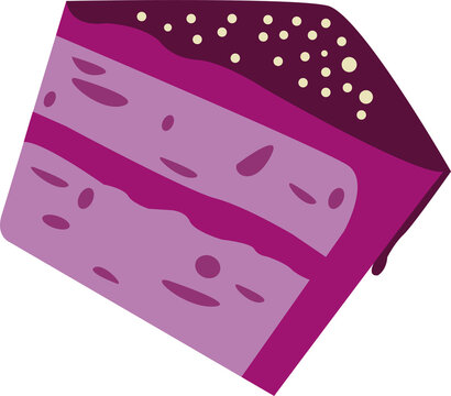 Naklejki Flat design two-layered cake slice dripping purple icing with sprinkles on transparent background