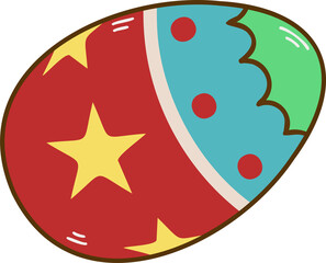 Fototapeta premium Easter egg is showing flat on transparent with red and turquoise halves, star-dot patterns